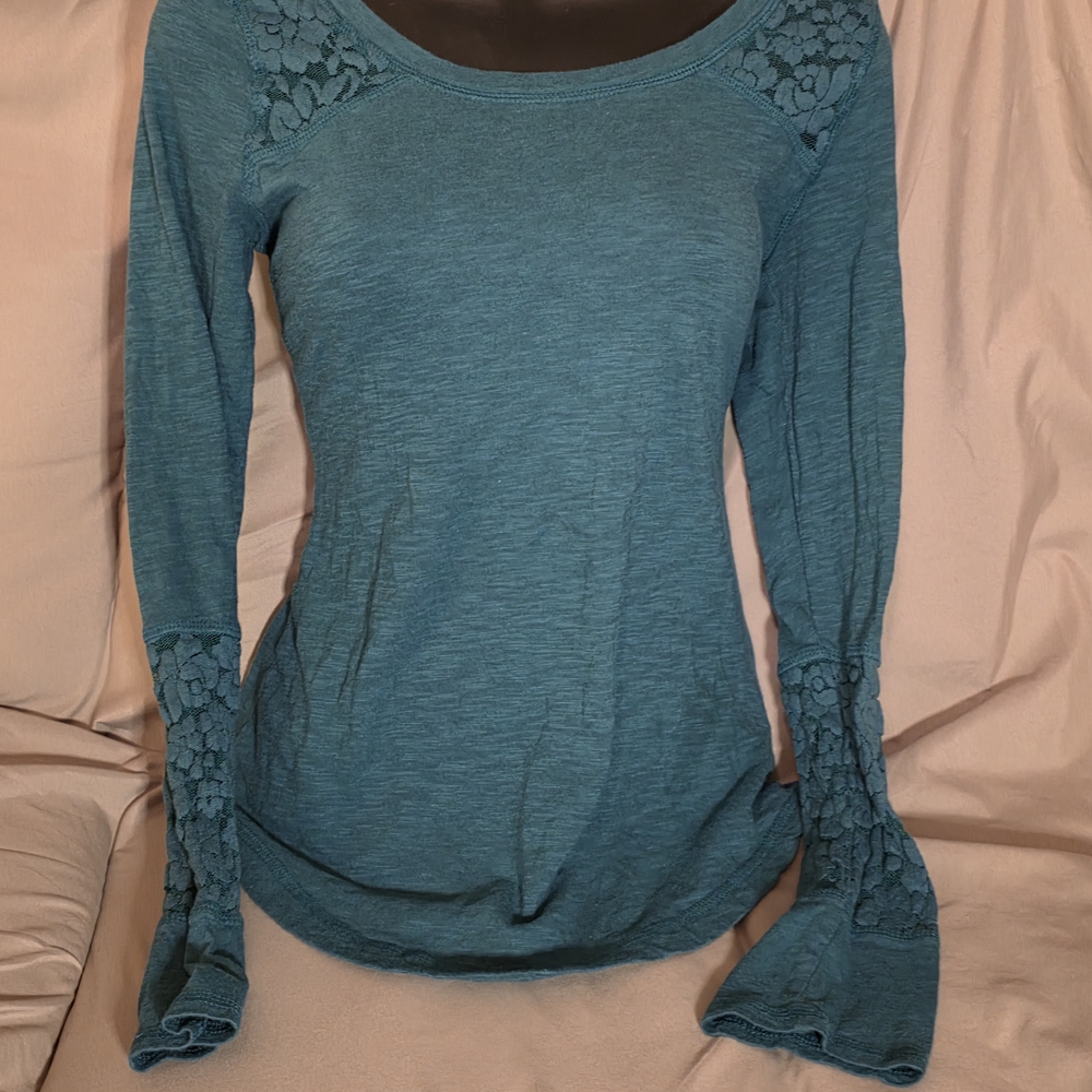 Maurices Teal Long Sleeve Top with Lace Detail